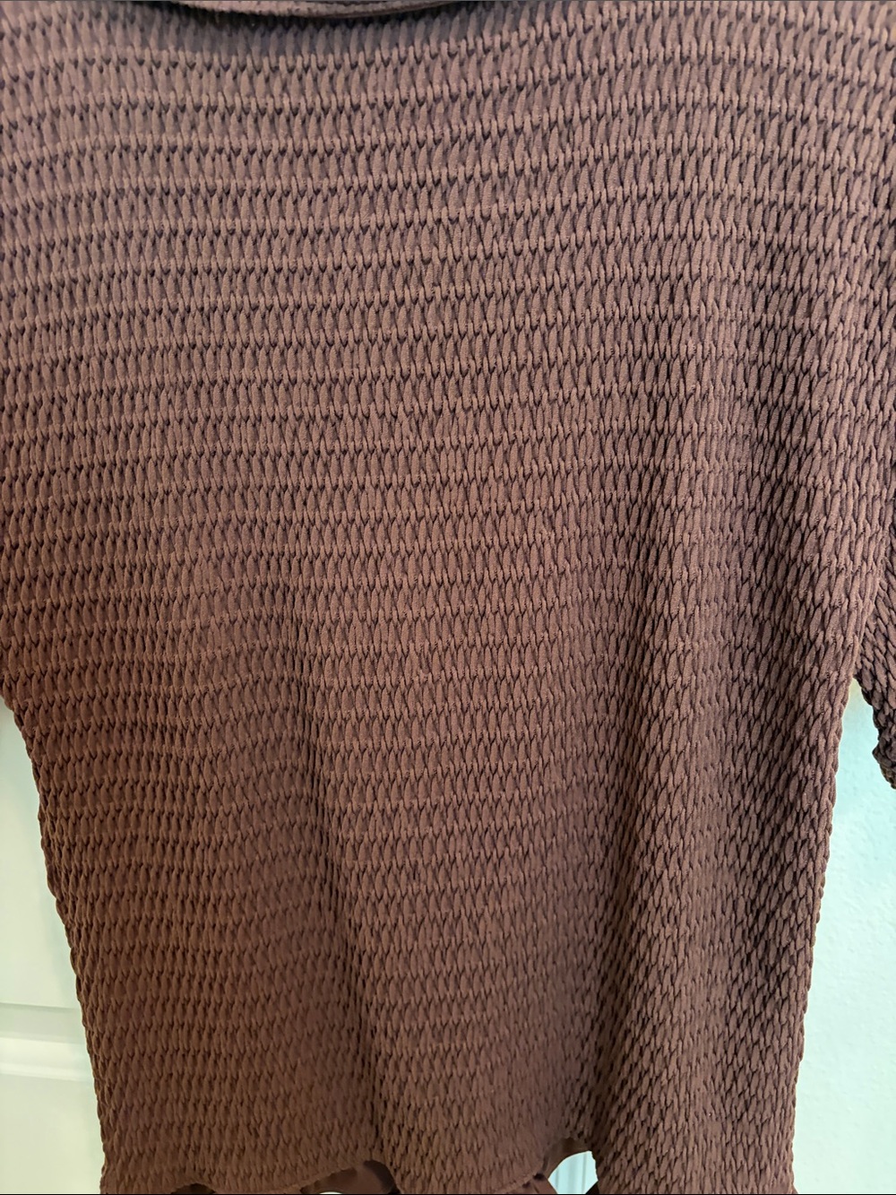 LOFT Brown Textured Button-Front Ruffle Hem Top - Picture 3 of 3